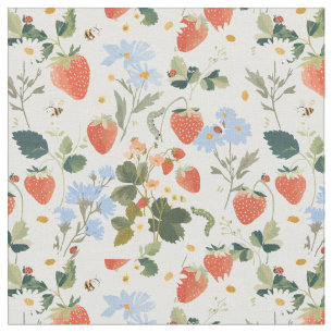 Summer garden bugs berry wildflower caterpillar fabric