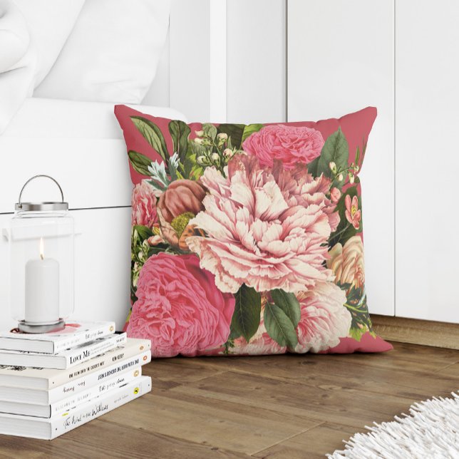 Summer garden coral cream and green flowers cushion (Creator Uploaded)
