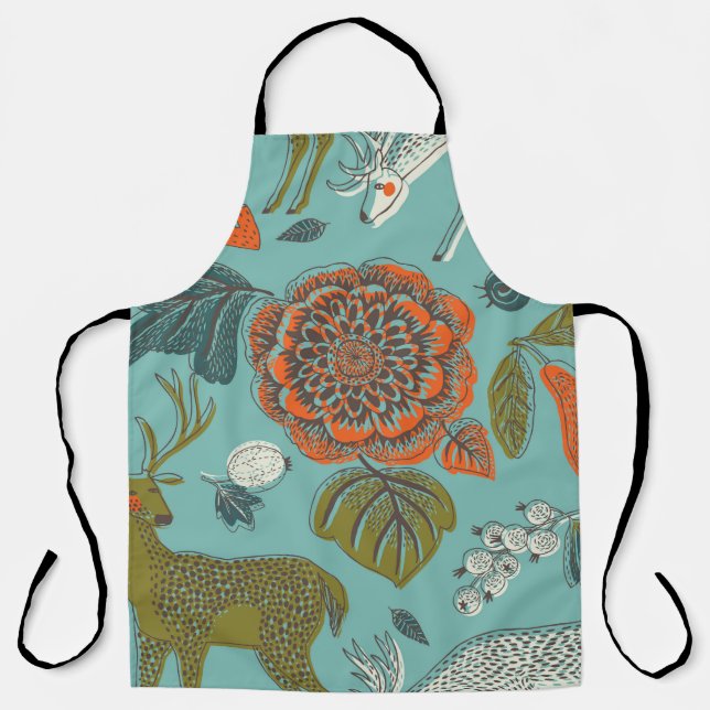 Summer Garden Deer Seamless Illustration. Apron (Front)