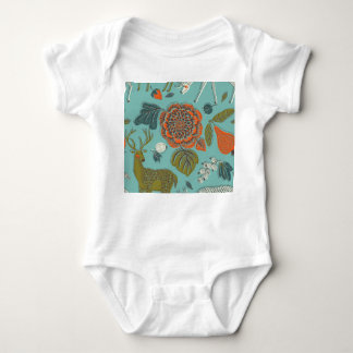 Summer Garden Deer Seamless Illustration. Baby Bodysuit
