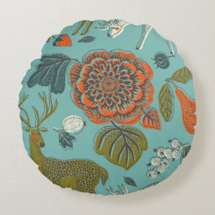 Summer Garden Deer Seamless Illustration. Round Cushion