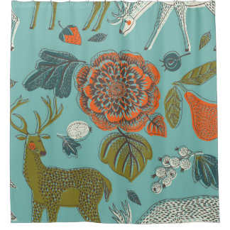 Summer Garden Deer Seamless Illustration. Shower Curtain