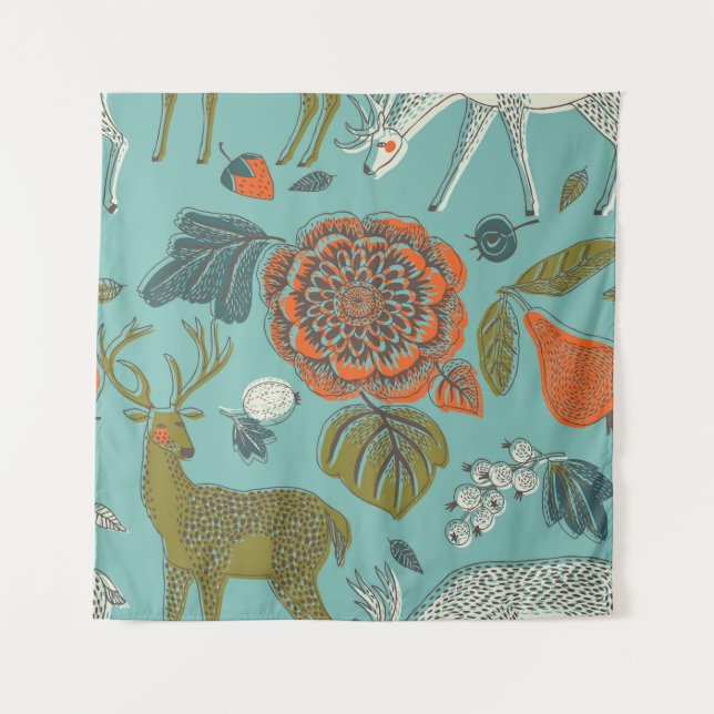 Summer Garden Deer Seamless Illustration. Tapestry (Front)