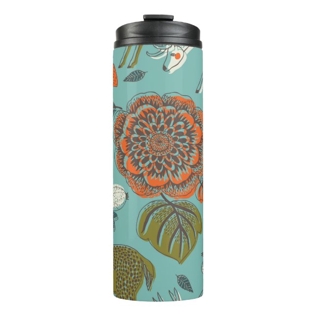 Summer Garden Deer Seamless Illustration. Thermal Tumbler (Front)