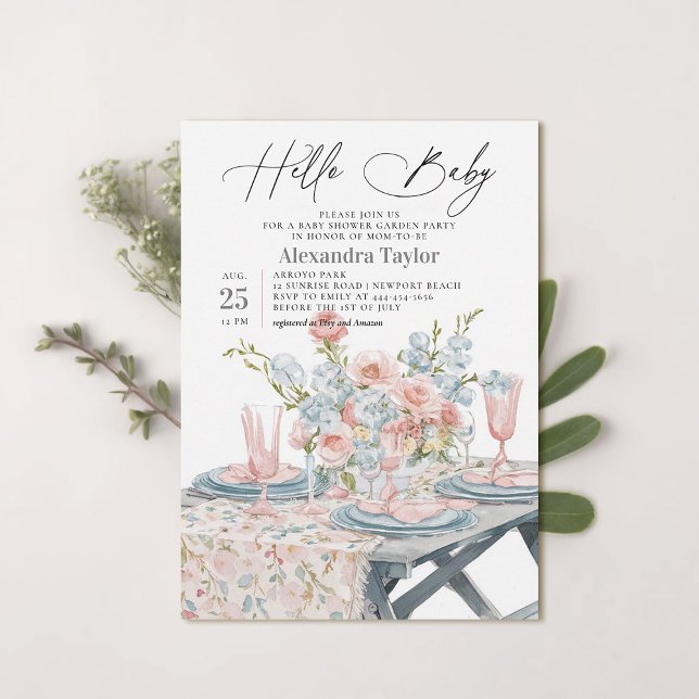 Summer Garden Elegant Modern Neutral Baby Shower Invitation (garden party baby shower invitation summer watercolor painted neutral modern elegant classy stylish)