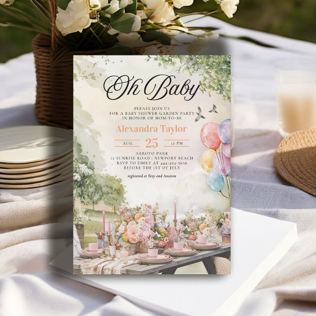 Summer Garden Elegant Rustic Neutral Baby Shower Invitation (garden party baby shower invitation summer watercolor painted neutral modern elegant rustic)