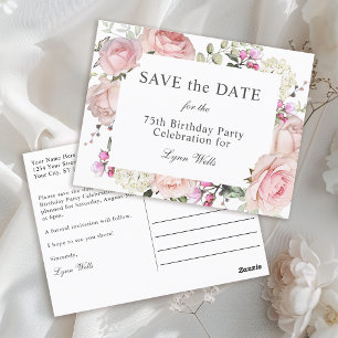 Summer Garden Floral 75th Birthday Save The Date Postcard