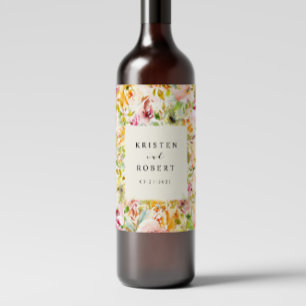 Summer Garden Floral Elegant Wedding Wine Label