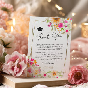 Summer garden floral gold photo graduation thank you card