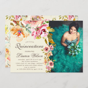 summer garden floral Quinceanera Photo Invitation