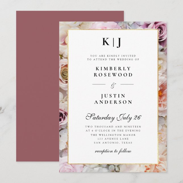 summer garden florals wedding invitation (Front/Back)