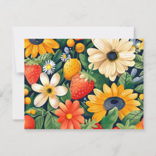 Summer Garden Flowers Strawberry Pattern Postcard