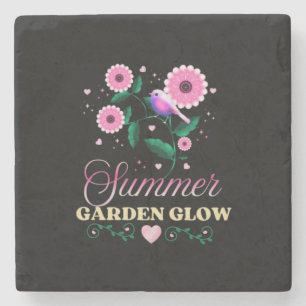 Summer Garden Glow Bird Floral Botanical Cottageco Stone Coaster