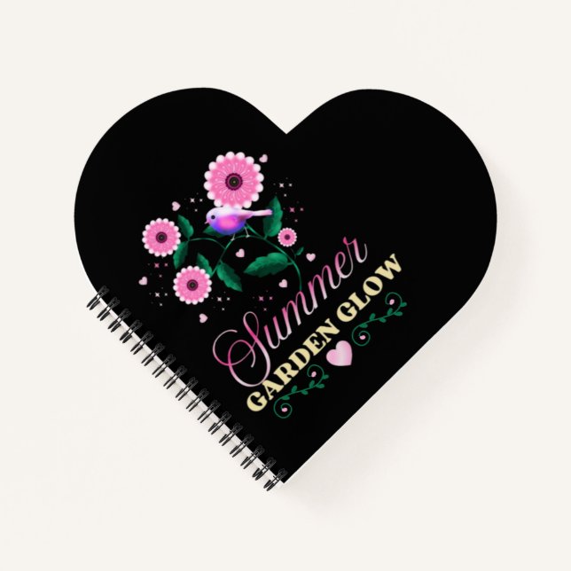 Summer Garden Glow Bird Floral Botanical  Notebook (Front)