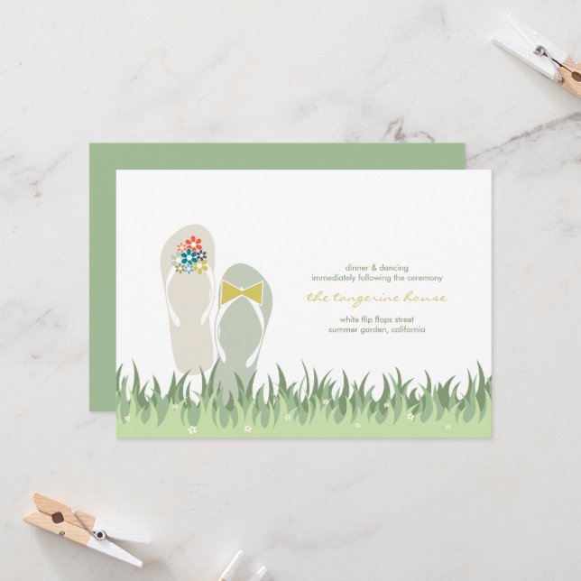Summer Garden Grass Flowers Flip Flops Wedding Invitation (Front/Back In Situ)