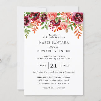 Summer Garden Watercolor Floral Wedding Invitation