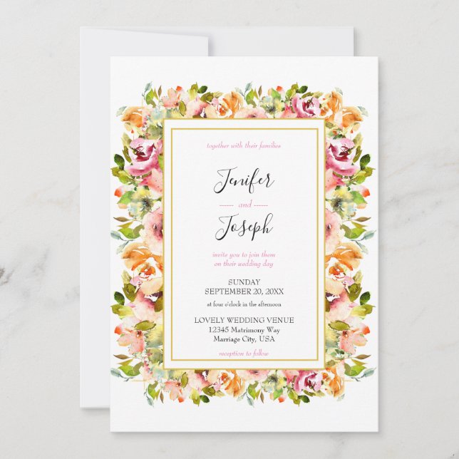 Summer Garden Watercolor Floral Wedding  Invitation (Front)