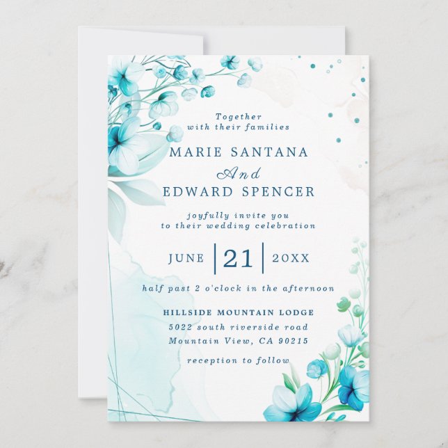 Summer Garden Watercolor Floral Wedding Invitation (Front)