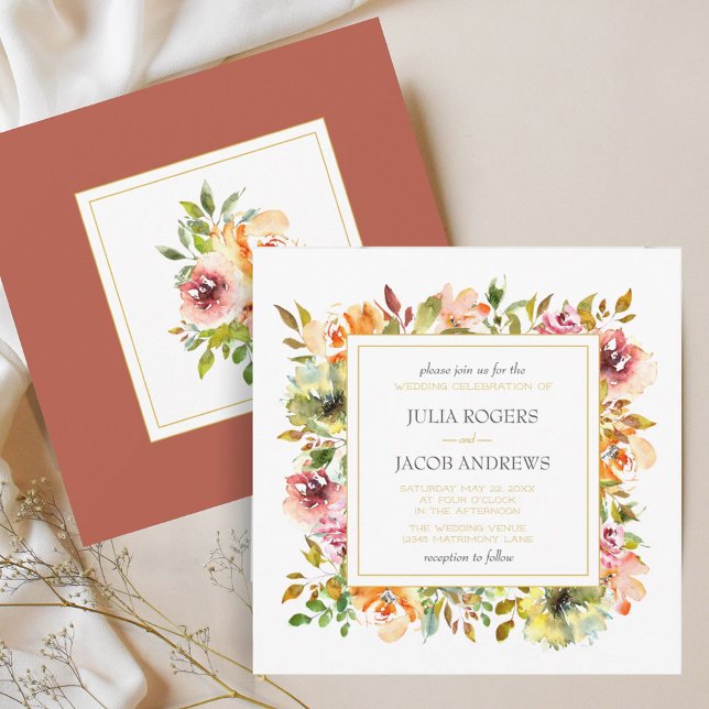 Summer Garden Watercolor Floral Wedding Invitation (Summer Garden Watercolor Floral Wedding Invitation)