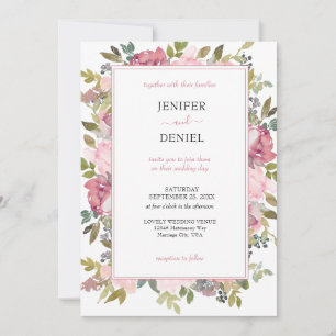 Summer Garden Watercolor Floral Wedding Invitation