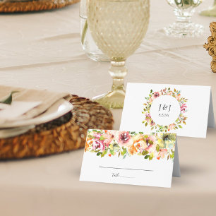Summer Garden Watercolor Floral Wedding Place Card