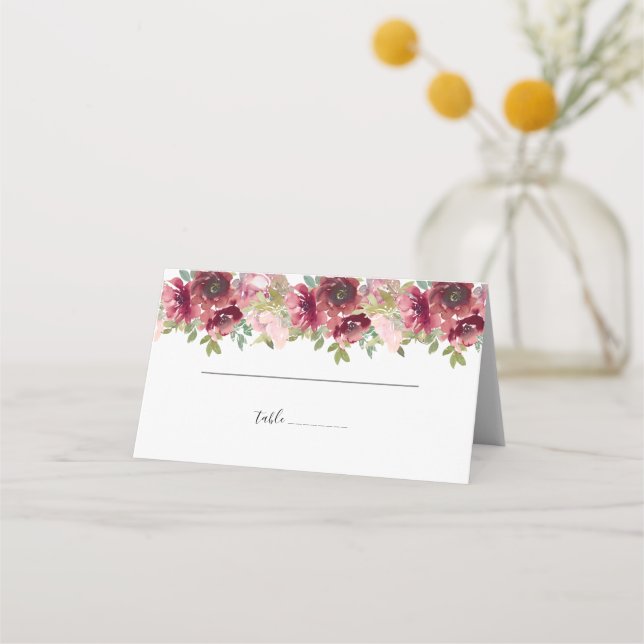 Summer Garden Watercolor Floral Wedding  Place Card (Front)