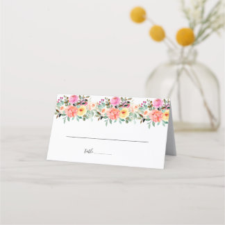 Summer Garden Watercolor Floral Wedding Place Card