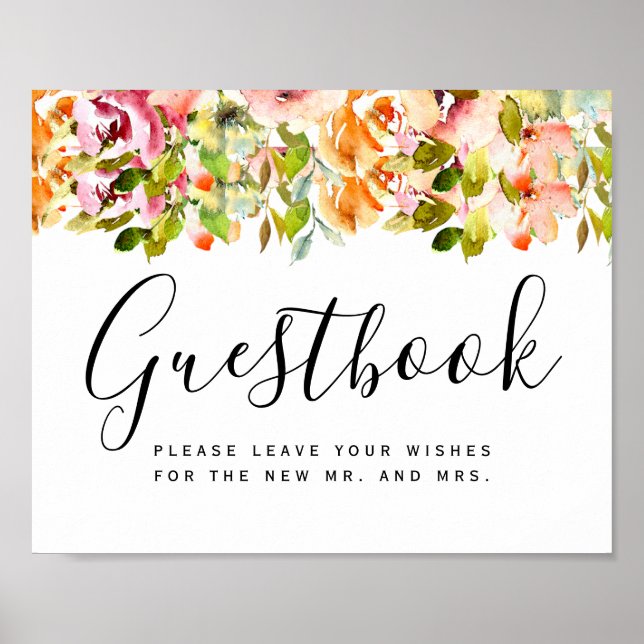 Summer Garden Watercolor Floral Wedding  Poster (Front)