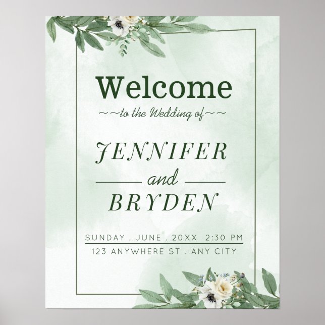 Summer Garden Watercolor Floral Wedding Poster (Front)