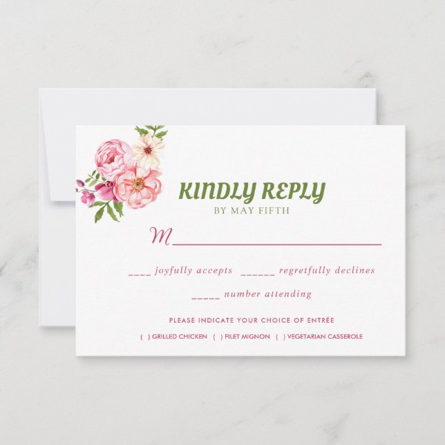Summer Garden Watercolor Floral Wedding RSVP Card (Front)