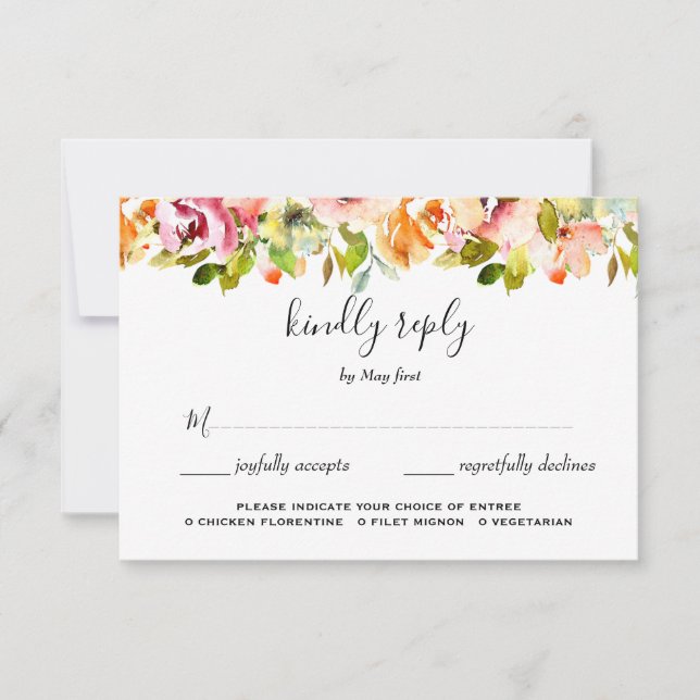 Summer Garden Watercolor Floral Wedding  RSVP Card (Front)