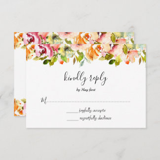 Summer Garden Watercolor Floral Wedding  RSVP Card