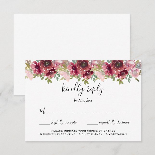 Summer Garden Watercolor Floral Wedding  RSVP Card (Front/Back)
