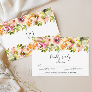 Summer Garden Watercolor Wedding Meal Choice RSVP Card