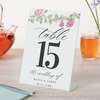 Summer Garden Watercolour Floral Table Number Pedestal Sign