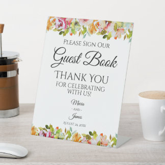 Summer Garden Watercolour Floral Wedding Guest Pedestal Sign