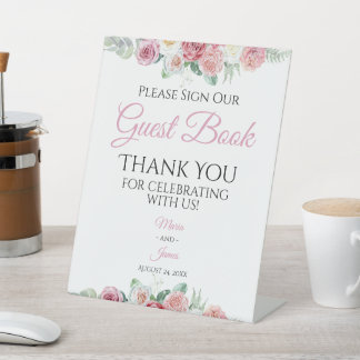 Summer Garden Watercolour Floral Wedding Guest Pedestal Sign