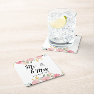 Summer Garden Watercolour Floral Wedding Square Paper Coaster