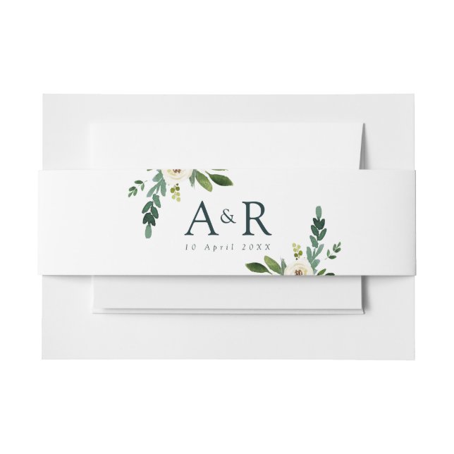 summer garden white floral belly band invitation belly band (Front Example)