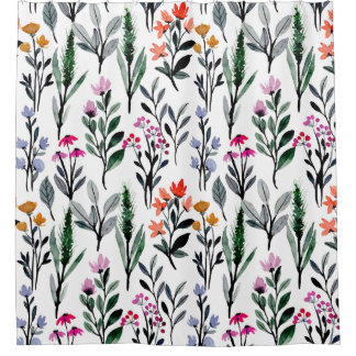 Summer garden Wildflowers Watercolor white green Shower Curtain