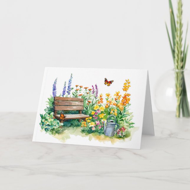 Summer Garden with Butterflies Note Card (Front)