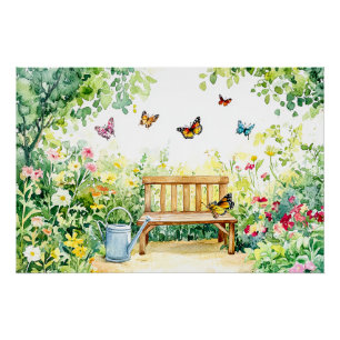 Summer Garden with Butterflies Poster