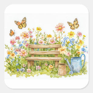 Summer Garden with Butterflies Square Sticker