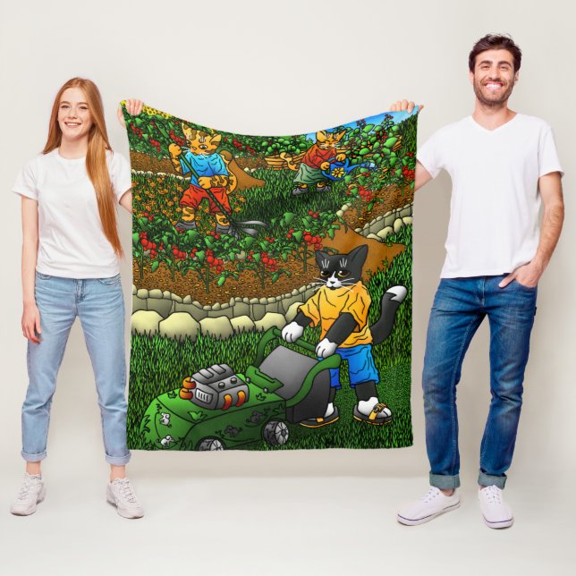 Summer Gardening Cats Fleece Blanket (In Situ)
