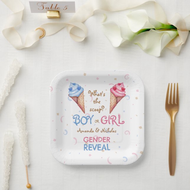 Summer Gender Reveal Ice Cream Pink Blue Paper Plate (Wedding)