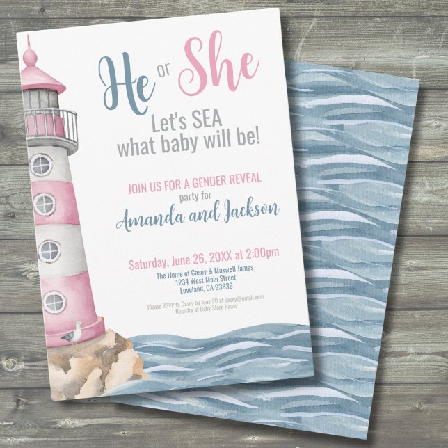 Summer Gender Reveal Party Invitation (He She Pink Blue Summer Gender Reveal Party Invitation)