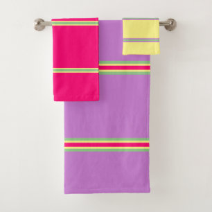 Summer Geometric Stripes Yellow Pink Lavender Bath Towel Set