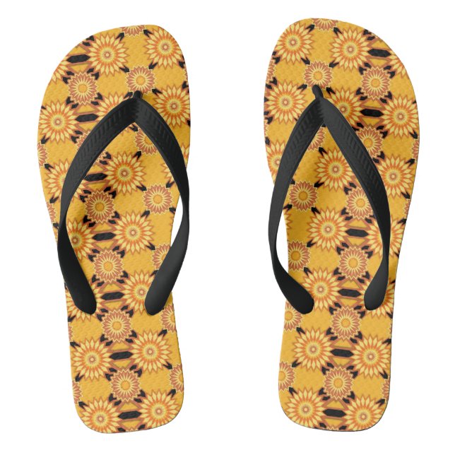 Summer geometric yellow and black flower pattern jandals (Footbed)