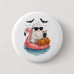 Summer Ghost Watercolor Cute Ghost With Flamingo F 6 Cm Round Badge