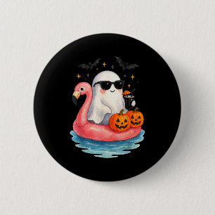 Summer Ghost Watercolor Cute Ghost With Flamingo F 6 Cm Round Badge